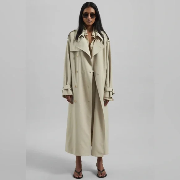 The Frankie Shop Veyron Belted Trench Coat in Cement - Picture 1 of 6
